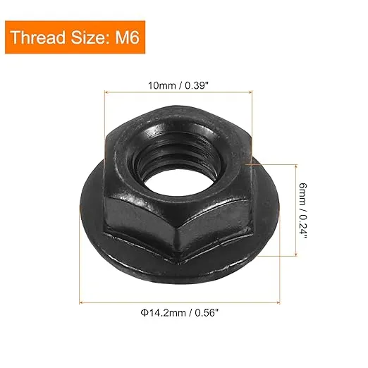 uxcell M6x1.0mm Serrated Flange Hex Lock Nuts, 20Pcs 304 Stainless Steel Non-Slip Metric Hexagon Flange Nut, Full Thread, Bright Finish, Black