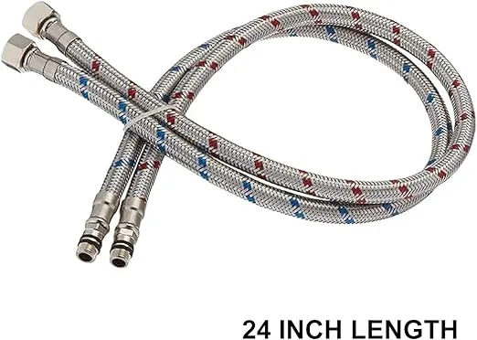 Flexible Connector Braided Stainless Steel Bathroom Faucet Supply Lines Bathroom Kitchen Faucet Hose 24" Length 9/16-Inch Female Compression Thread x M10 Male Connector x 2 Pcs (1 Pair)