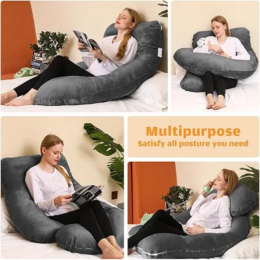 Chilling Home Pregnancy Pillow, U Shaped Pregnancy Pillows for Sleeping Full Body Pillow Maternity Pillow for Pregnant Women 58 inch, Pregnant Women Must Have with Removable Cover, Black