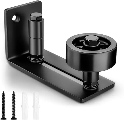 Sliding Barn Door Floor Guide for Bottom Adjustable Roller - 8 Assemble Setup Options - Flush Design Bottom Flat Barn Door Floor Guide Stay Roller (Black) 1PCS
