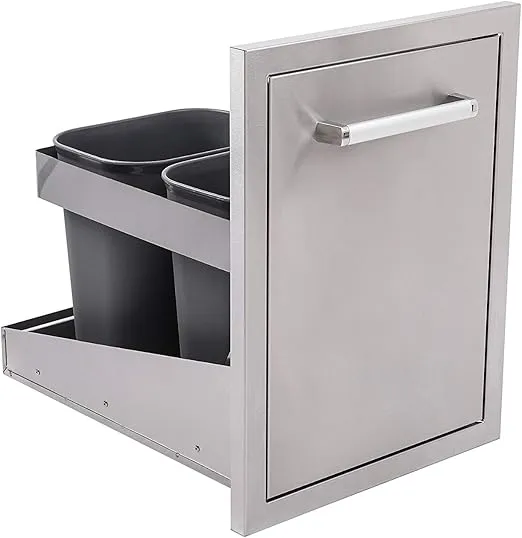 WHISTLER Outdoor Kitchen Trash Drawer with Trash Bin Pull Out Drawers for Kitchen Cabinets, 16.5" Lx22 Wx22 H, 304 Stainless Steel, Brushed, Durable & Easy to Clean