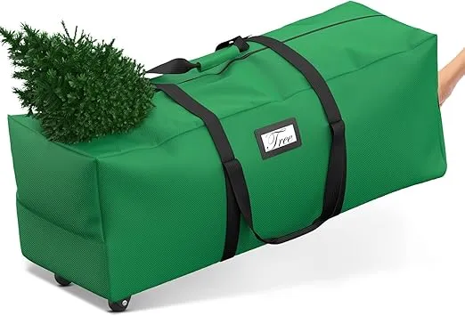 Mrrihand Christmas Tree Storage Bag, Large Artificial Anti-Tear Heavy-Duty 600D Oxford Cloth Xmax Christmas Tree Storage Box with Rolling Wheels, Christmas Tree Storage Container (Grass Green, 9Ft)