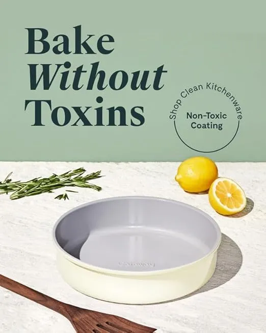 Caraway Non-Stick Ceramic 9” Circle Pan - Naturally Slick Ceramic Coating - Non-Toxic, PTFE & PFOA Free - Perfect for Birthday Cakes, Tartes, & More - Gray