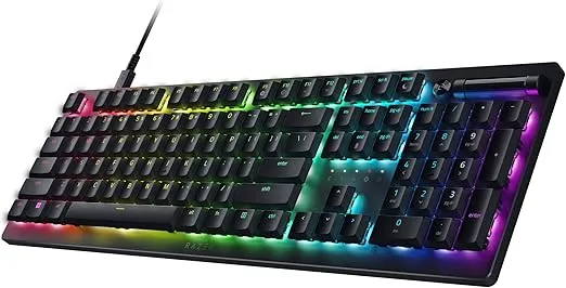 Razer DeathStalker V2 Gaming Keyboard: Low Profile Optical Switches Linear Red - Durable Coated Keycaps - Aluminum Top Plate - Multi Function Roller & Media Button - Chroma RGB - Snap Tap