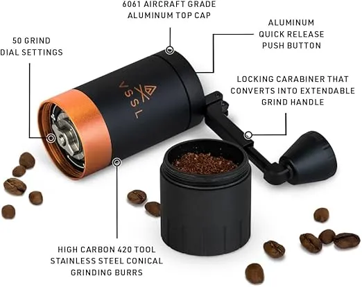 VSSL Java G25 Coffee Manual Coffee Grinder, Up To 25 Gram Capacity, Stainless Steel Conical Burr, Carbon