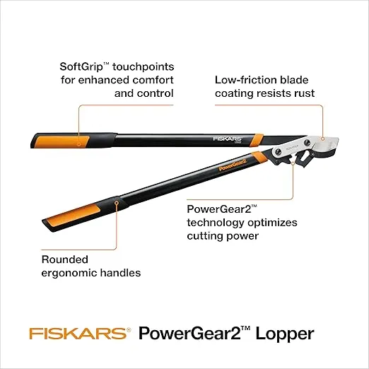 Fiskars 32" Loppers for Tree Trimming, Heavy Duty, Non-Stick Sharp Bypass Steel Blade, Branch Cutter up to 2-Inch Diameter Cut Capacity, PowerGear2 Design with Compound Action for 3X Power