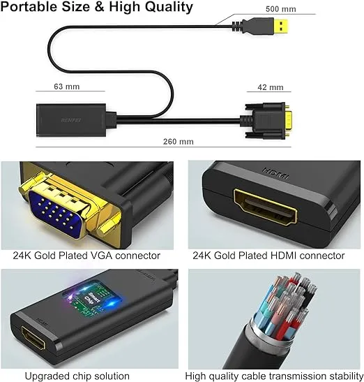 BENFEI VGA to HDMI Adapter, 1080P Converter with Audio from Computer/Laptop VGA Source to HDMI TV/Monitor