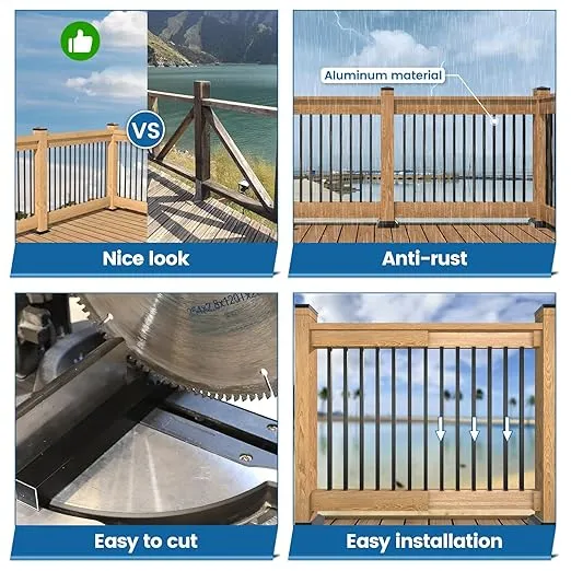 Muzata 25Pack 26" Aluminum Deck Balusters Square Black Deck Railing Stair Porch Staircase Spindles 3/4" Diameter Hollow for Wood and Composite Deck, WT12