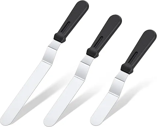 Icing Spatula, U-Taste Offset Spatula Set with 6", 8", 10" Blade,Stainless Steel Angled Cake Decorating Frosting Spatula Set of 3 (Black)