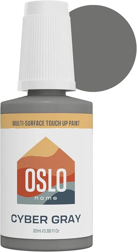 Porcelain + Appliance Touch Up Paint, Cyber Gray, 20ml, High Gloss, w/Brush in Bottle, for Bathroom Fixtures, Metal