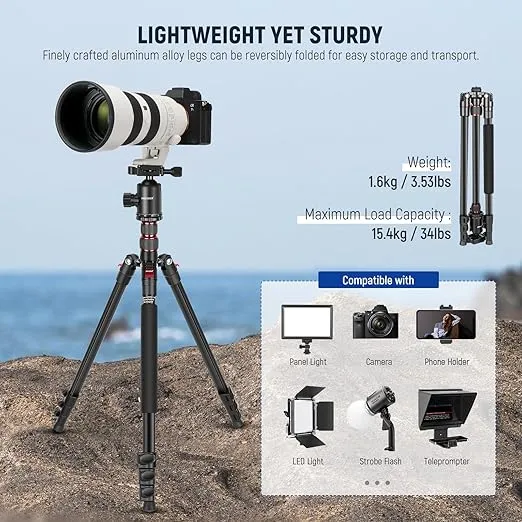 NEEWER 77 inch Camera Tripod Monopod for DSLR, Phone with 360° Panoramic Ball Head, 2 Axis Center Column, Arca Type QR Plate, Compact Aluminum Lightweight Travel Tripod 34lb Max Load, Bag Included