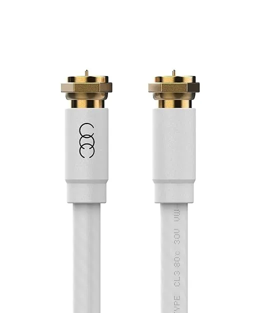 Ultra Clarity Cables RG6 Coaxial Cable Connector Set 15 FT, CL3 White Coax Cord TV Cable Wire, in-Wall Rated-Digital Audio Video Satellite Cable Extension, Gold Plated Compression Connectors - White