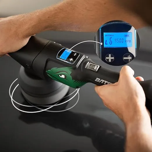 BATOCA S2 Cordless Random Orbital Polisher Buffer, 2Pcs 4.0Ah Batteries, LCD Display with 6 Variable Speed 2000- 4500 RPM Wireless Car Polishing Kit for Car Detailing, Polishing, Waxing, Cleaning