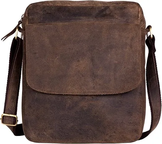 Leather crossbody bag messenger satchel tablet bag 11 inch for men and women by KPL