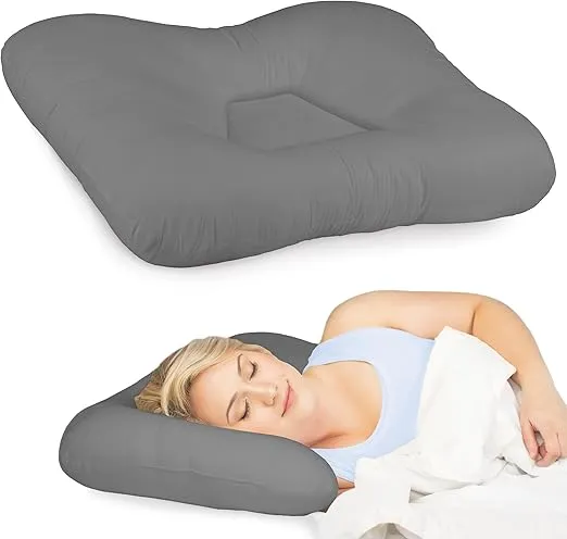 Core Products Tri-Core Gentle-Cervical Support Pillow for Neck, Shoulder, and Back Pain Relief; Ergonomic Orthopedic Contour - for Back and Side Sleepers; Assembled in The USA - Gentle, Midsize, Gray