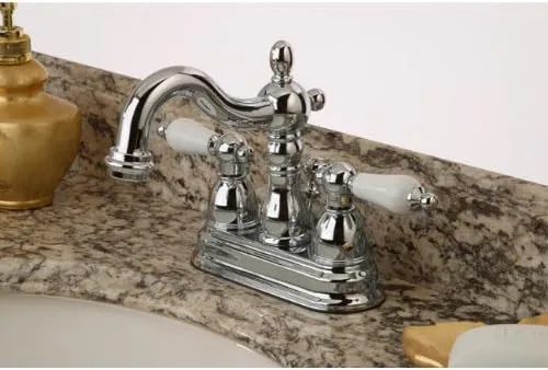Kingston Brass KB1601PL Heritage 4-Inch Centerset Lavatory Faucet with Porcelain Lever Handle, Polished Chrome