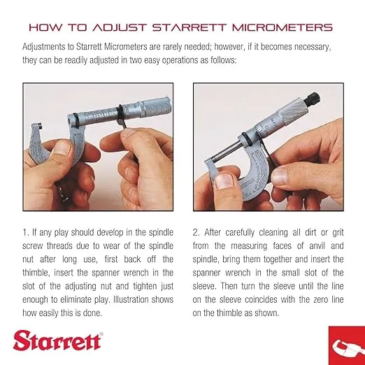Starrett 436.1XRL-1 Outside Micrometer, Ratchet Stop, Lock Nut, Carbide Faces, 0-1" Range, 0.001" Graduation