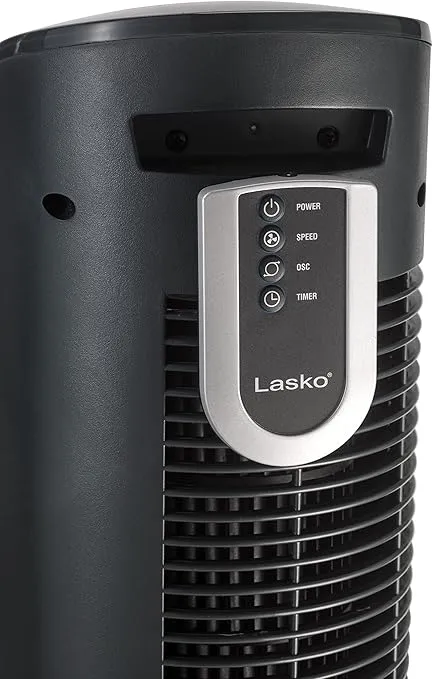 Lasko Wind Tower Oscillating Tower Fan, Remote Control, Timer, 3 Quiet Speeds, for Bedroom, Living Room and Office, 38" Gray, 2519