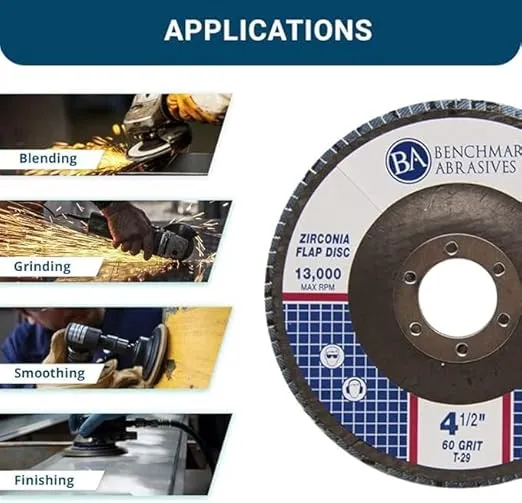 Benchmark Abrasives 4.5" x 7/8" Premium Zirconia Type 29 Flap Discs 4 1/2 for Angle Grinder, Sanding Discs, Finishing - Grinding Wheels 4 1/2 inch - (10 Pack) 60 Grit