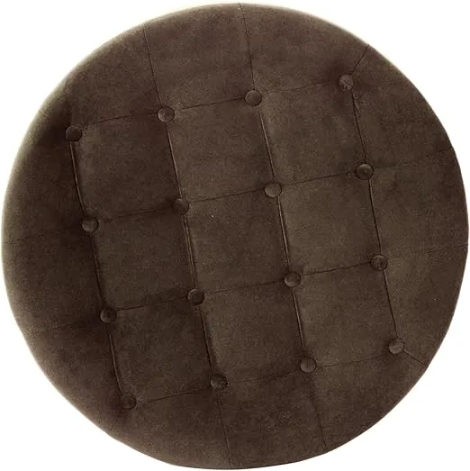 HomePop Home Decor | Button Tufted Velvet Round Storage Ottoman | Ottoman with Storage for Living Room & Bedroom, Chocolate Brown Velvet