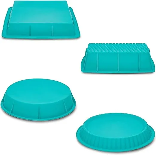 Silicone Baking Pans, Teal Cake Pan (4 Pack)