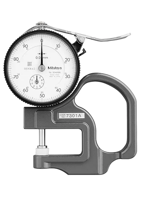 Mitutoyo 7301A Dial Thickness Gage, 0-10mm Range, ±15µm Accuracy, 0.01mm Graduation, 1.4N or Less Measuring Force