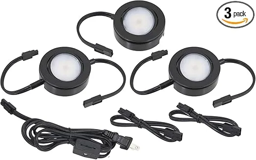 MVP Three Puck Kit, Easy to Install Dimmable Swivel Puck Lights, Linkable, cETLus Listed, 2-3/4-Inch Diameter, 4.3-Watt, 2700K Black Finish, 3-Pack Puck Kit