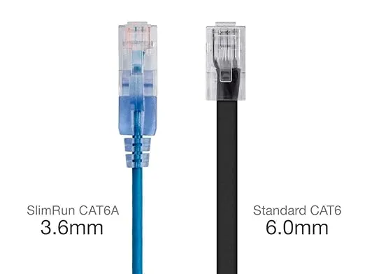 Monoprice Cat6A Ethernet Patch Cable - Snagless RJ45, 550Mhz, 10G, UTP, Pure Bare Copper Wire, 30AWG, 5-Pack, 1 Feet, Blue - SlimRun Series