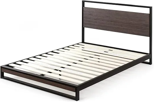 ZINUS Suzanne 37 Inch Bamboo and Metal Platform Bed Frame, Solid Steel Construction, No Box Spring Needed, Wood Slat Support, Easy Assembly, Grey Wash, Full