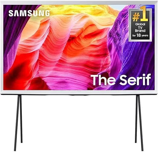 SAMSUNG 43-Inch Class QLED 4K The Serif LS01D Series Quantum HDR Smart TV with 360 L-Shape Design, Anti-Reflection Matte Display, Detachable Easel Stand, Alexa Built-in (QN43LS01D, 2024 Model)