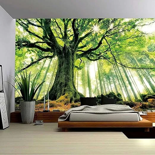 ENJOHOS Forest Tapestry Nature Tree Tapestries, Extra Large Oversized Tapestry Wall Hanging, Tapestry for Bedroom Living Room Backdrop, Indoor Outdoor Decoration Home Decor（W90 x T71,Green Tapestry）