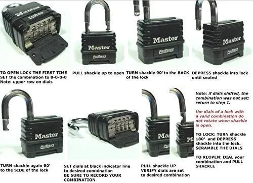 MasterLock 1178D Combination Padlock, Die Cast Body, 8 Pack Black/Silver (Keyed Different)