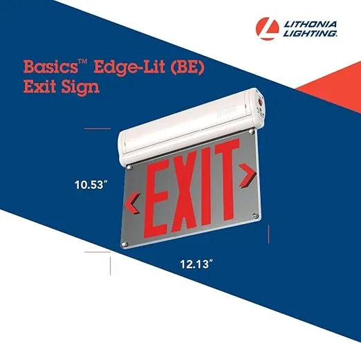 Lithonia Lighting BE W R SM M6 BE Basics Edge-Lit Exit Sign, White with Red Letters, Surface Mount