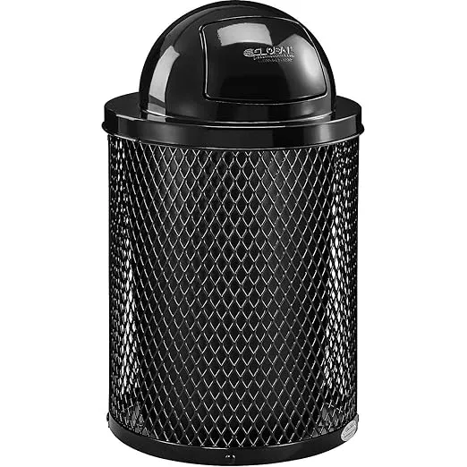 Global Industrial 32 Gallon Thermoplastic Coated Mesh Receptacle w/Dome Lid, Black, Unassembled