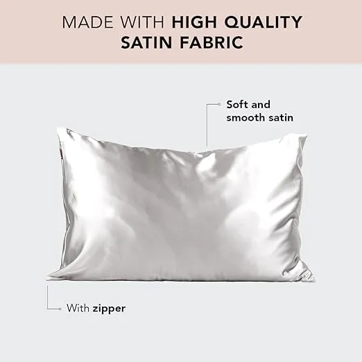 Kitsch Satin Pillowcase with Zipper for Hair & Skin, Softer Than Silk Pillow Cases Queen, Smooth Pillow Covers, Machine Washable, Wrinkle-Free, Cooling Satin Pillow Cases Standard Size 19"x26", Silver