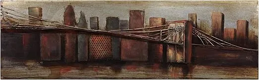 Empire Art Direct "Bridge to the City 1" Mixed Media Hand Painted Iron Wall Sculpture by Primo