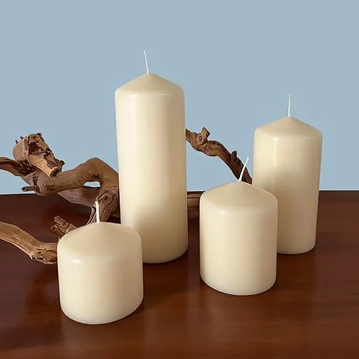 Stonebriar 6 Pack Tall 3 x 3 Inch 18 Hour Long Burning Unscented Ivory Wax Pillar Candles