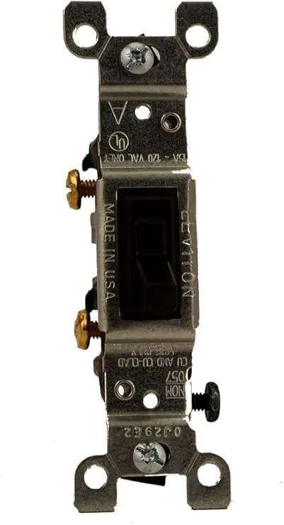 Leviton 1451-2 15 Amp, 120 Volt, Toggle Framed Single-Pole AC Quiet Switch, Residential Grade, Grounding, Brown