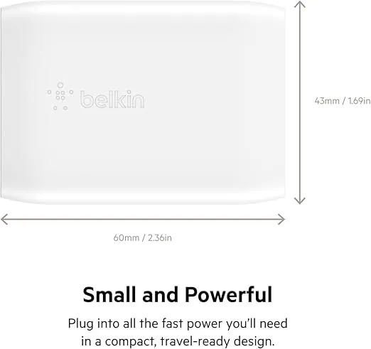 Belkin 30W USB-C Wall Charger, USB-C Power Delivery, PPS Fast Charging for Apple iPhone 16, 16 Plus, 16 Pro, 16 Pro Max, iPhone 15, 15 Pro, 15 Pro Max, Galaxy S24, iPad, AirPods & More - White