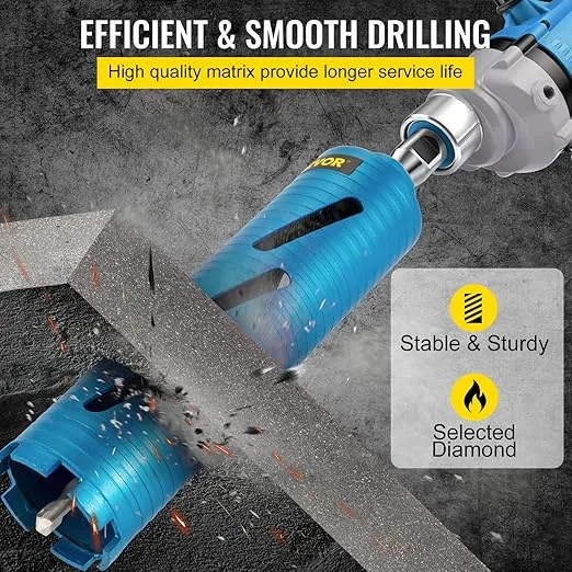 VEVOR Dry Core Drill Bit, 3" / 76.2mm Diameter 5/8"-11 Shank Arbor with a Pilot Bit & 4.5" Blade, 9.5" / 241.3mm Depth Diamond Coring Bore Tool, Masonry Hole Saw Bits for Hard Concrete Brick and Block