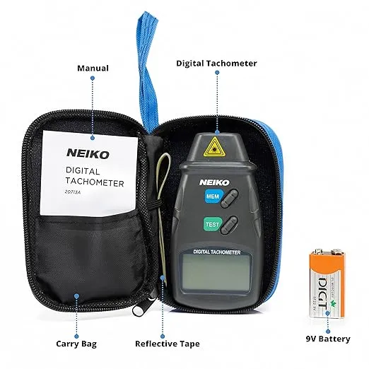 NEIKO 20713A Digital Tachometer, Noncontact Laser Photo Sensor with 2.5 to 99,999 RPM Accuracy, RPM Gauge Marker with Batteries Included