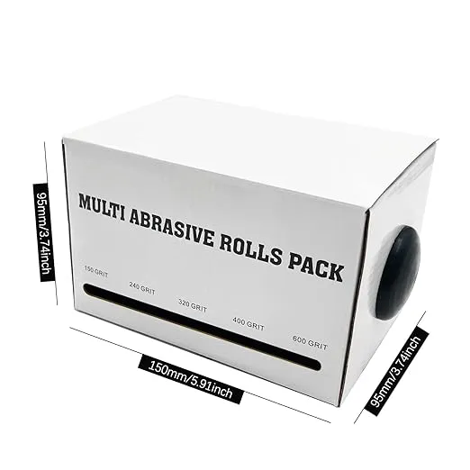Emery Cloth Roll, 5 Grits Abrasive Sand Paper Set, 150 240 320 400 600 Grit Sandpaper Rolls for Wood Metal Polishing with Dispenser, Each Roll (6M)