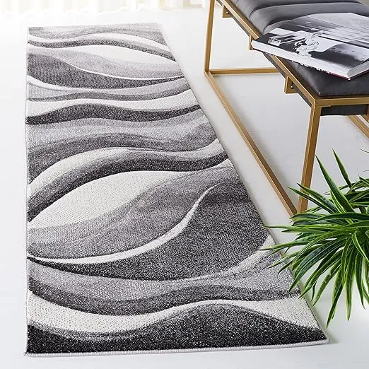 SAFAVIEH Hollywood Collection Runner Rug - 2'3" x 8', Grey & Ivory, Mid-Century Modern Design, Non-Shedding & Easy Care, Ideal for High Traffic Areas in Living Room, Bedroom (HLW766G)