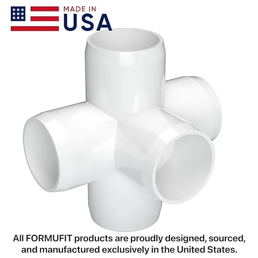 FORMUFIT 1-1/4" 5-Way Cross Furniture Grade PVC Fitting in White, Made in USA, UV-Resistant, Impact-Proof, 1.660" Actual Socket Diameter (4-Pack) - F1145WC-WH-4