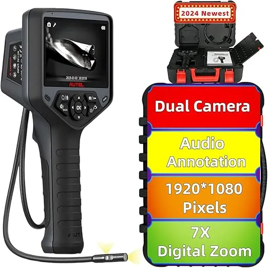 Autel MaxiVideo MV480 Industrial Endoscope/Borescope Dual Lens Video Scope with a Waterproof Cable Car Inspection Digital Camera 7X Zoom Audio Annotation 360°Rotation Advanced MV460 Mv108 MV160