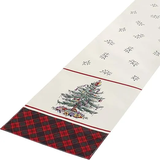 Spode - Table Runner, Holiday Home Decor Christmas Tree Tartan Collection, 14" x 72"