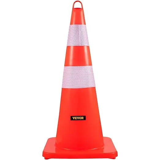 VEVOR Safety Cones, 6 x 28" Traffic Cones, PVC Orange Construction Cones, 2 Reflective Collars Traffic Cones with Weighted Base and Hand-Held Ring Used for Traffic Control, Driveway Road Parking