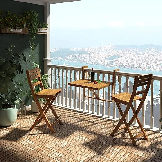 Interbuild Teak Hardwood Interlocking Patio Deck Tiles, 12" × (Pack of 10), Easy to Install Floor Tile for Both Indoor & Outdoor Use, 20 Individual Wood slats on Each Tile
