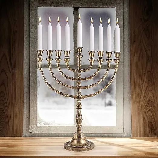 Extra Large Traditional Chanukah Menorah use with Shabbat Candles or Oil Cups Antique Looking Hanukkah Minorah, for Shul, Synagogue, Temple 21" Tall - Zion Judaica