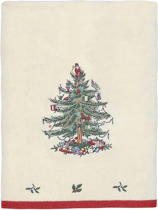 Spode - Bath Towel, Soft & Absorbent Cotton Towel Christmas Tree Collection